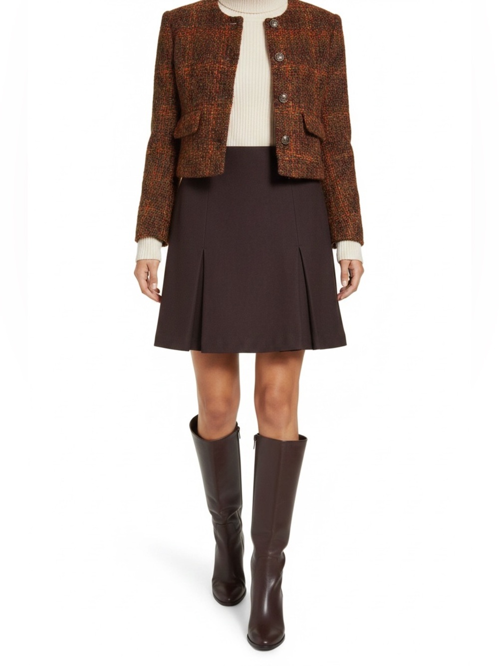 Vintage 90s Club Monaco Brown Wool Pleated Skirt - Made in Canada - Sz 6 - Picture 1 of 9
